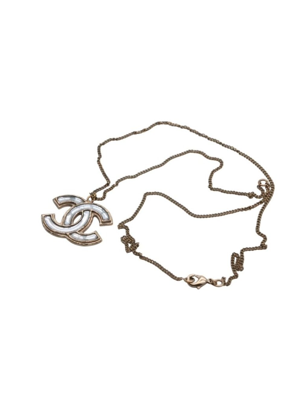 Chanel CC Logo Necklace Metal Clear Gold
